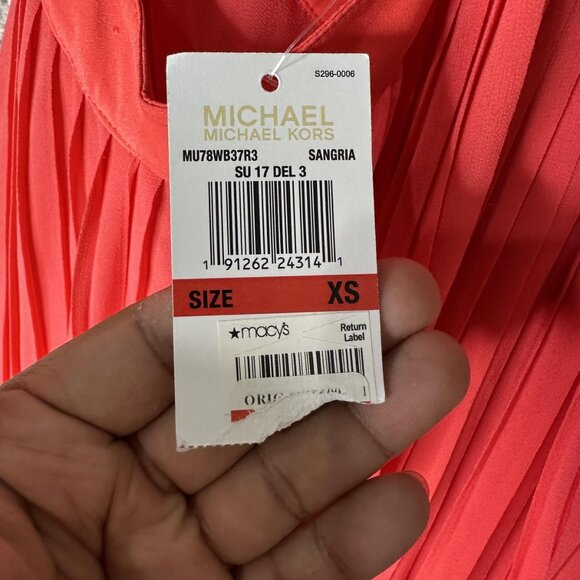 Michael Michael Kors Dress Womens XS Red Pleated Maxi Strappy Sangria MU78WB37R3 - Picture 7 of 7